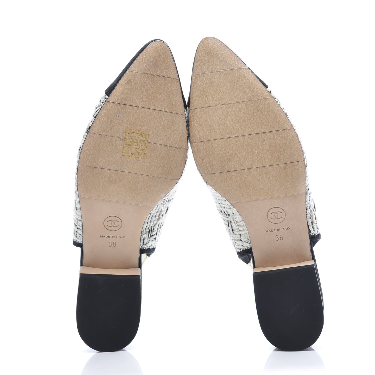Chanel Tweed Cap Toe CC Slingback Flat 38 White Black 6 of 10