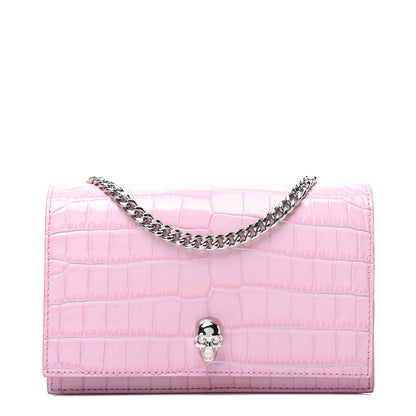Alexander McQueen Calfskin Crocodile Embossed Skull Mini Crossbody Bag Rosa 1 of 15