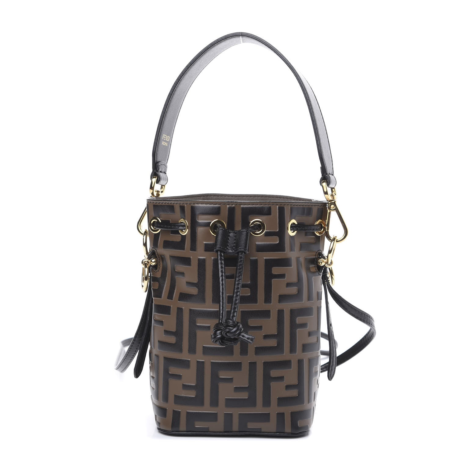 Fendi Vitello Liberty F is Fendi Bi-Color FF 1974 Embossed Mini Mon Tresor Bucket Bag Maya Black 1 of 8