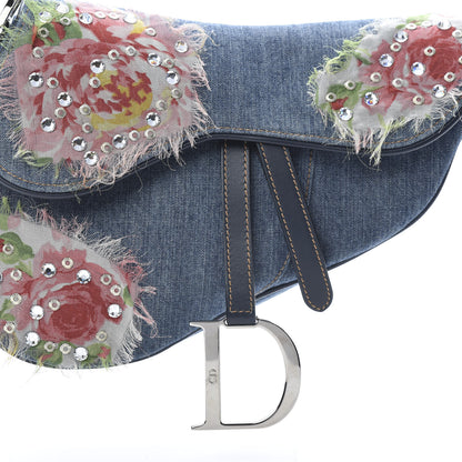 Christian Dior Denim Embroidered Saddle Bag Blue Multi 8 of 10
