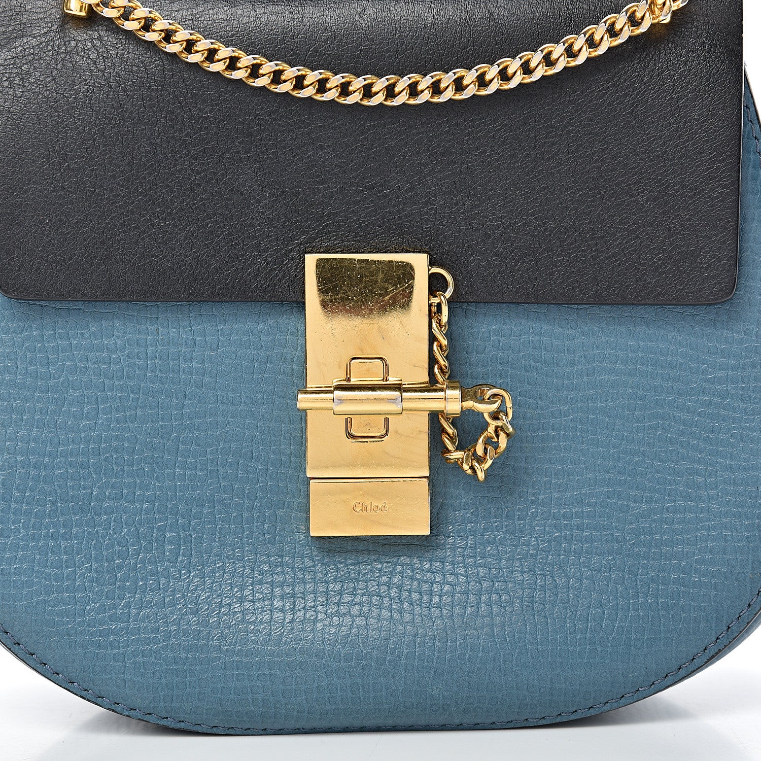 Chloe Grained Calfskin Lambskin Mini Bi-Color Drew Shoulder Bag Blue Black 7 of 13