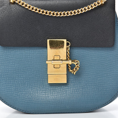 Chloe Grained Calfskin Lambskin Mini Bi-Color Drew Shoulder Bag Blue Black 7 of 13