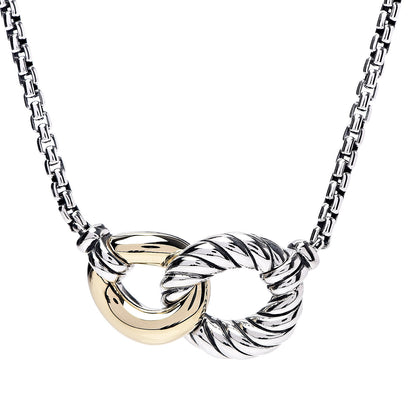 David Yurman Sterling Silver 18K Yellow Gold Belmont Pendant Necklace 4 of 6