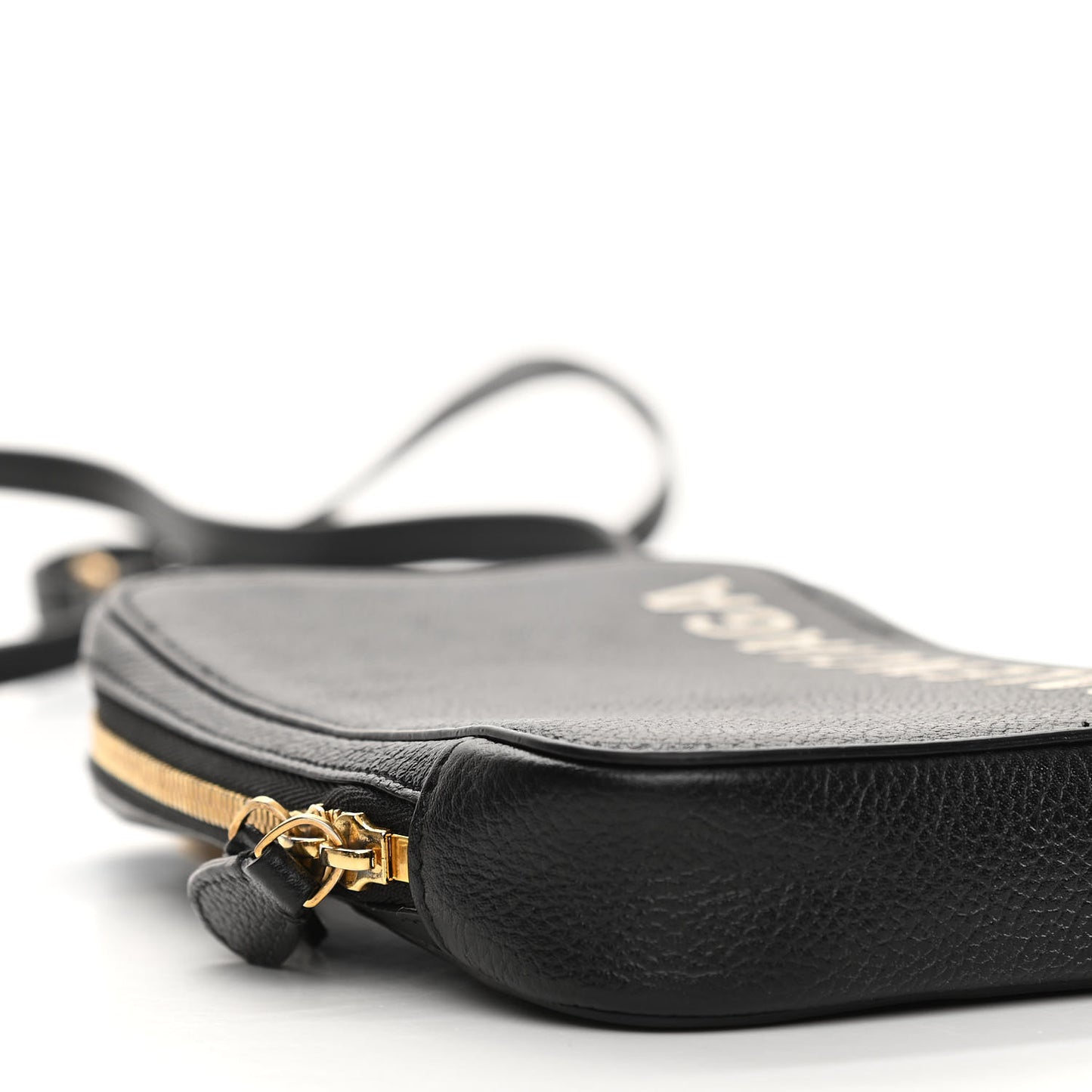 Grained Calfskin Logo Cash Phone Holder Bag Black White