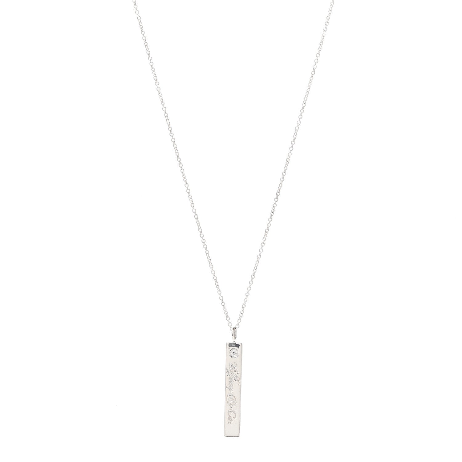 Tiffany Sterling Silver Diamond Notes Bar Pendant Necklace 1 of 5