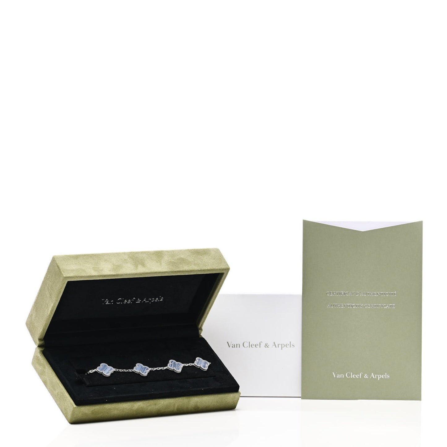 18K White Gold Chalcedony 5 Motifs Vintage Alhambra Bracelet