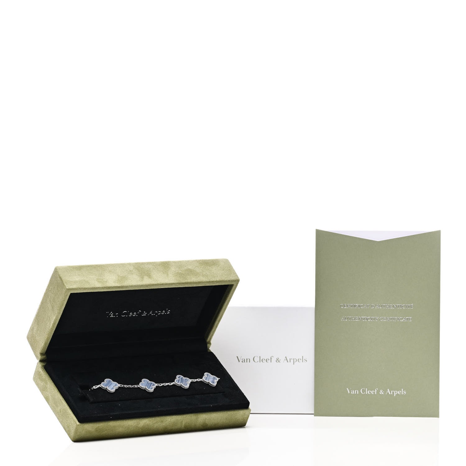 Van Cleef & Arpels 18K White Gold Chalcedony 5 Motifs Vintage Alhambra Bracelet 5 of 5