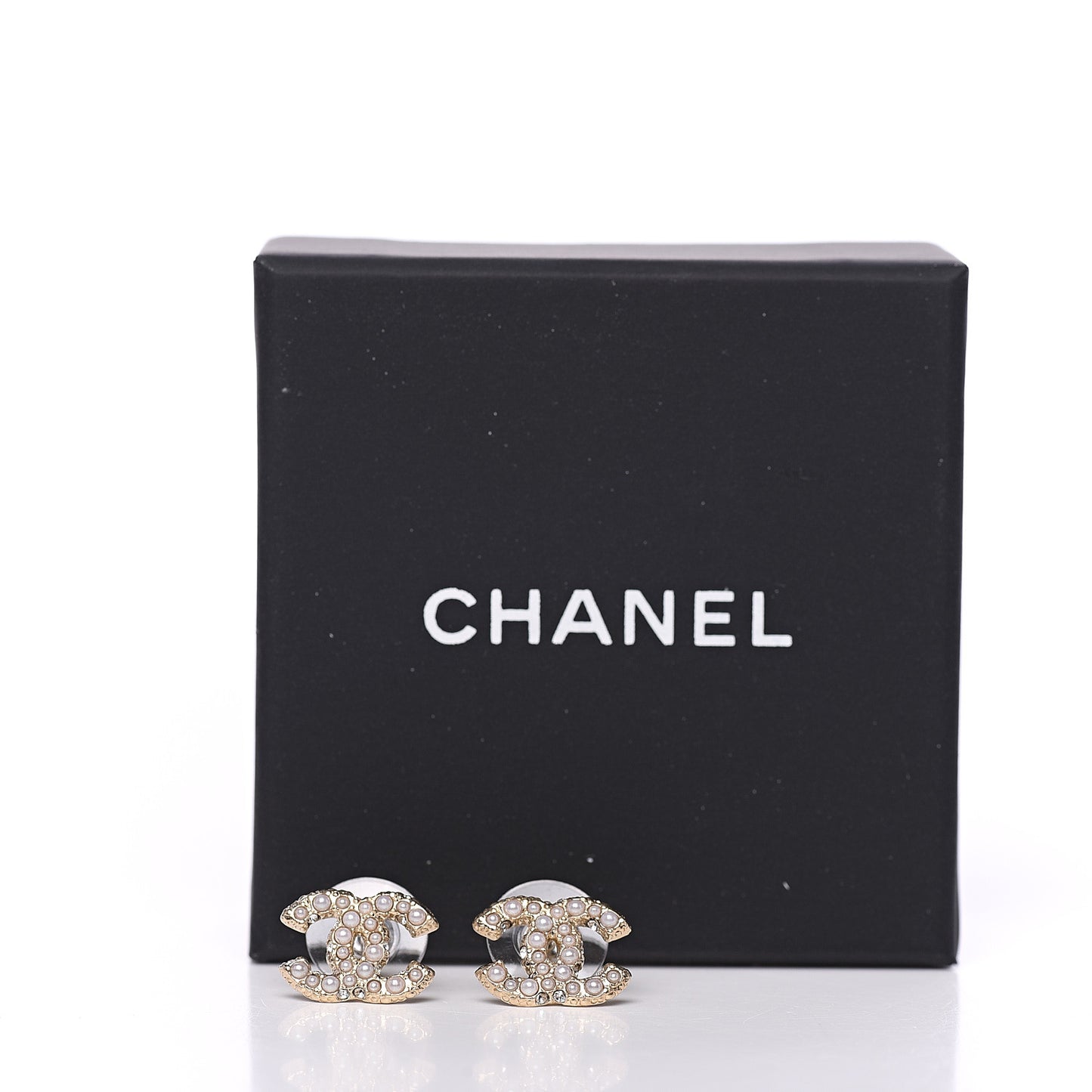 Metal Graduated Pearl Crystal CC Earrings Light Gold