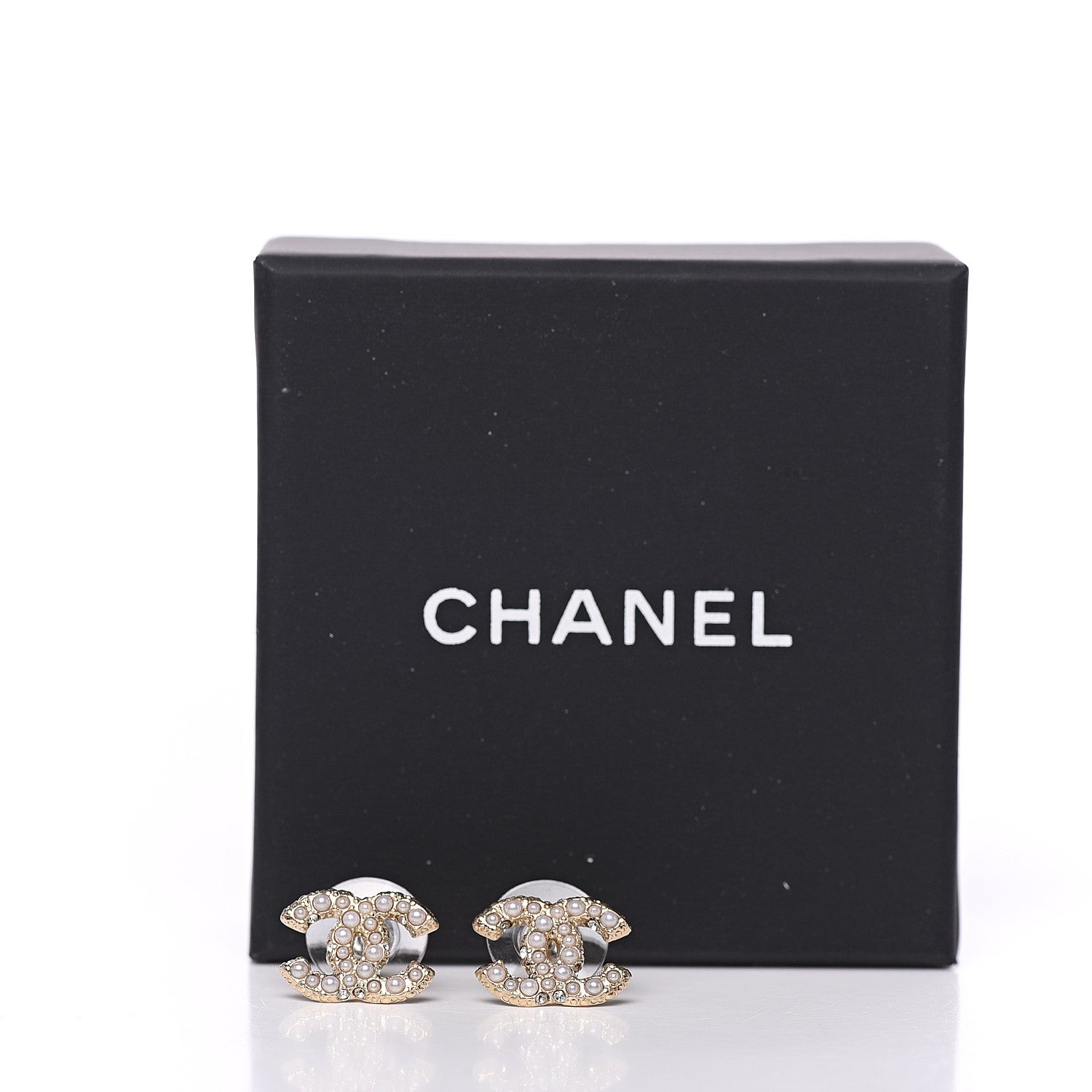 Chanel Metal Graduated Pearl Crystal CC Earrings Light Gold 5 of 5