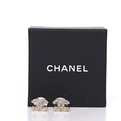 Chanel Metal Graduated Pearl Crystal CC Earrings Light Gold 5 of 5