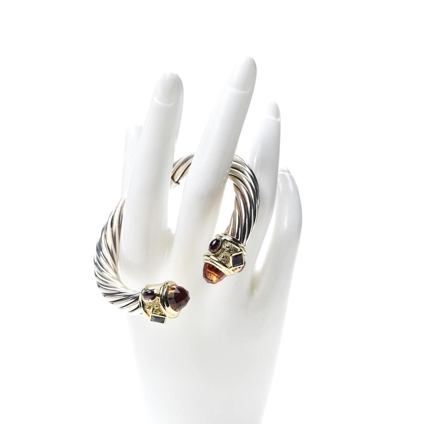 Sterling Silver 14K Yellow Gold Citrine Garnet Iolite 10mm Renaissance Cable Bracelet