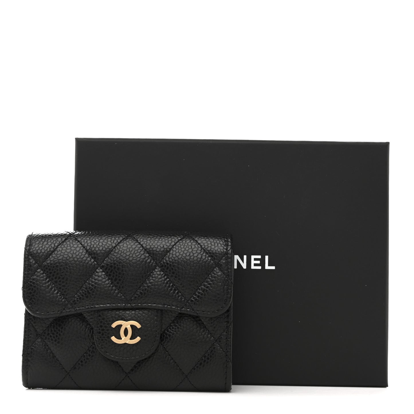 Caviar Quilted Flap Card Holder Wallet Black