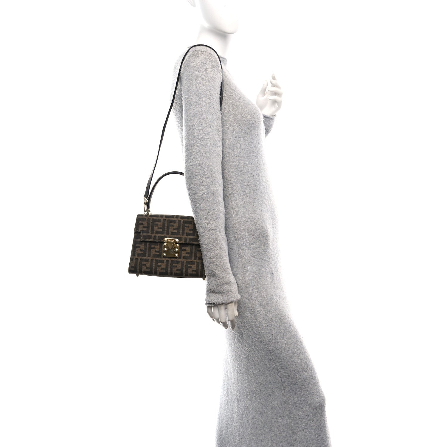 Fendi Zucca Vitello Top Handle Shoulder Bag Tobacco Moro 2 of 9