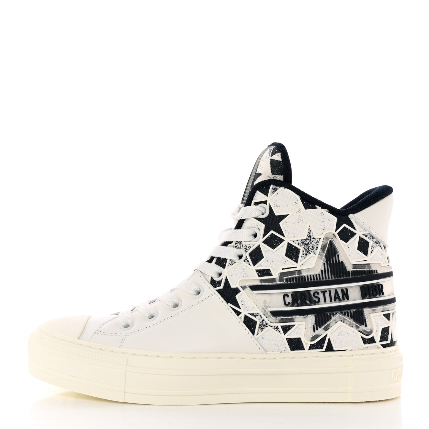 Canvas Embroidered Womens Walk'n' Dior Star High Top Sneakers 36 White Navy