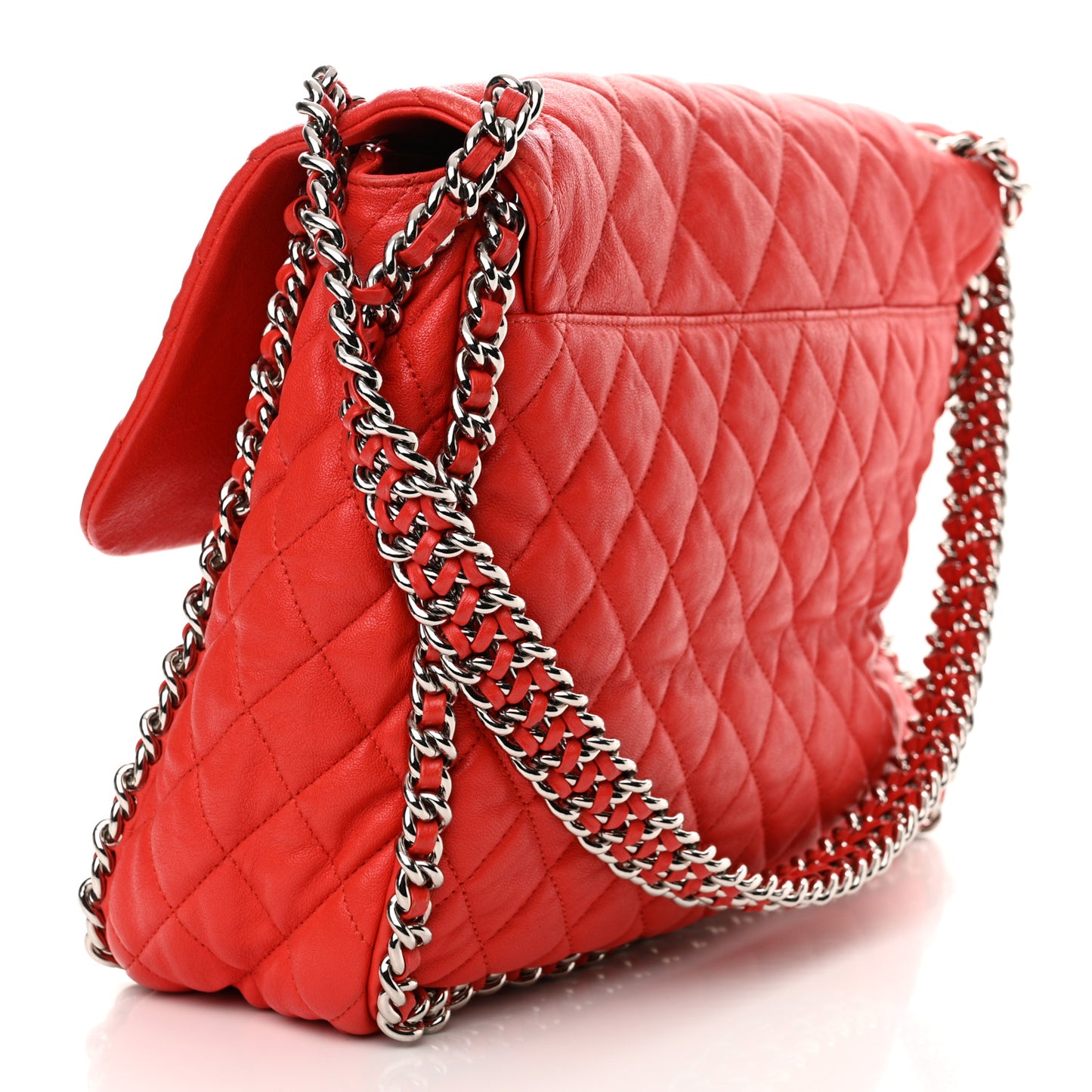 Washed Lambskin Quilted Maxi Chain Around Flap Red