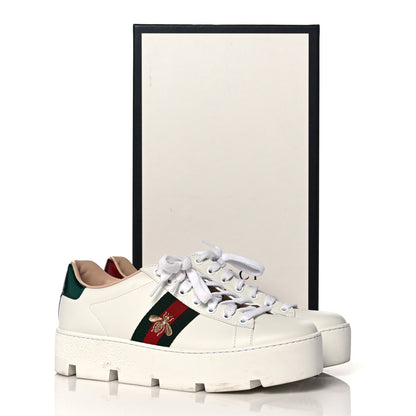 Gucci Calfskin Web Bee Embroidered Womens Ace Platform Sneakers 38.5 White 11 of 11