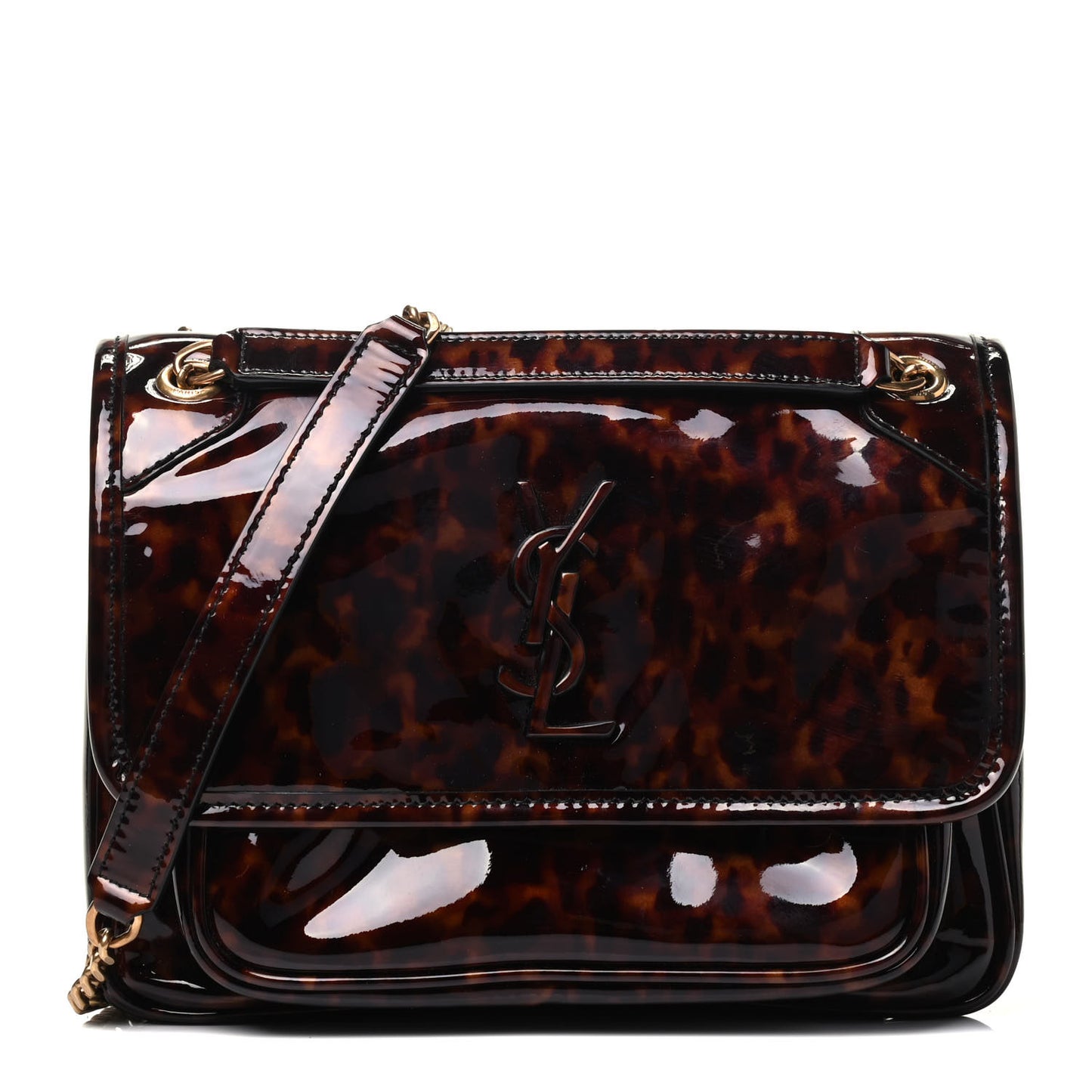 Patent Monogram Baby Niki Chain Satchel Tortoiseshell