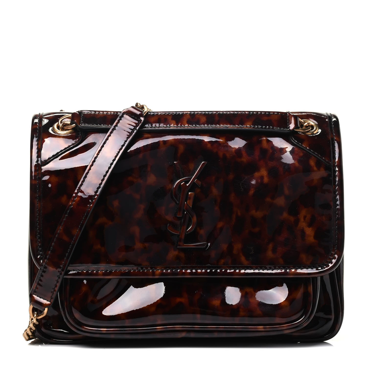 Saint Laurent Patent Monogram Baby Niki Chain Satchel Tortoiseshell 1 of 9