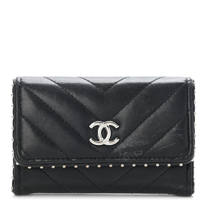 Chanel Lambskin Chevron Quilted Studded Flap Card Holder Black 1 of 12
