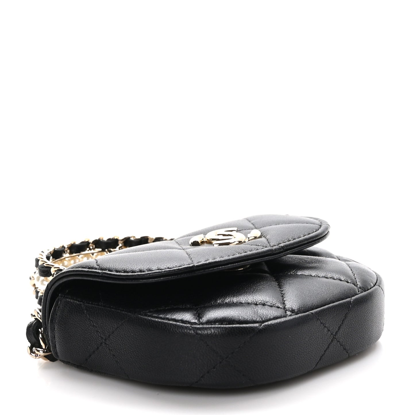 Lambskin Quilted Pearl Top Handle Clutch With Chain Black