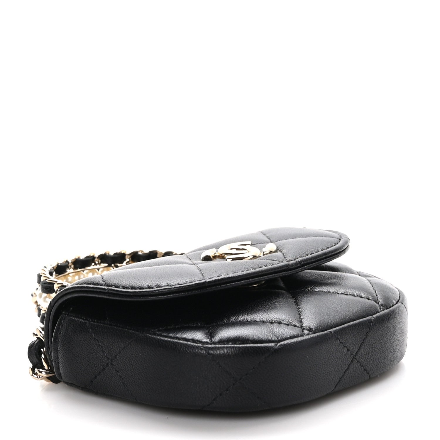Chanel Lambskin Quilted Pearl Top Handle Clutch With Chain Black 4 of 13
