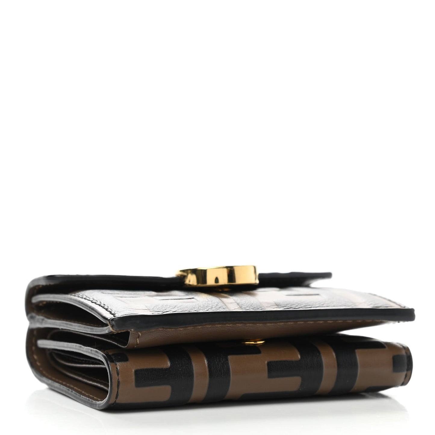 Vitello Soft F is Fendi Bi-Color FF 1974 Embossed Micro Tri-Fold Envelope Wallet Maya Black