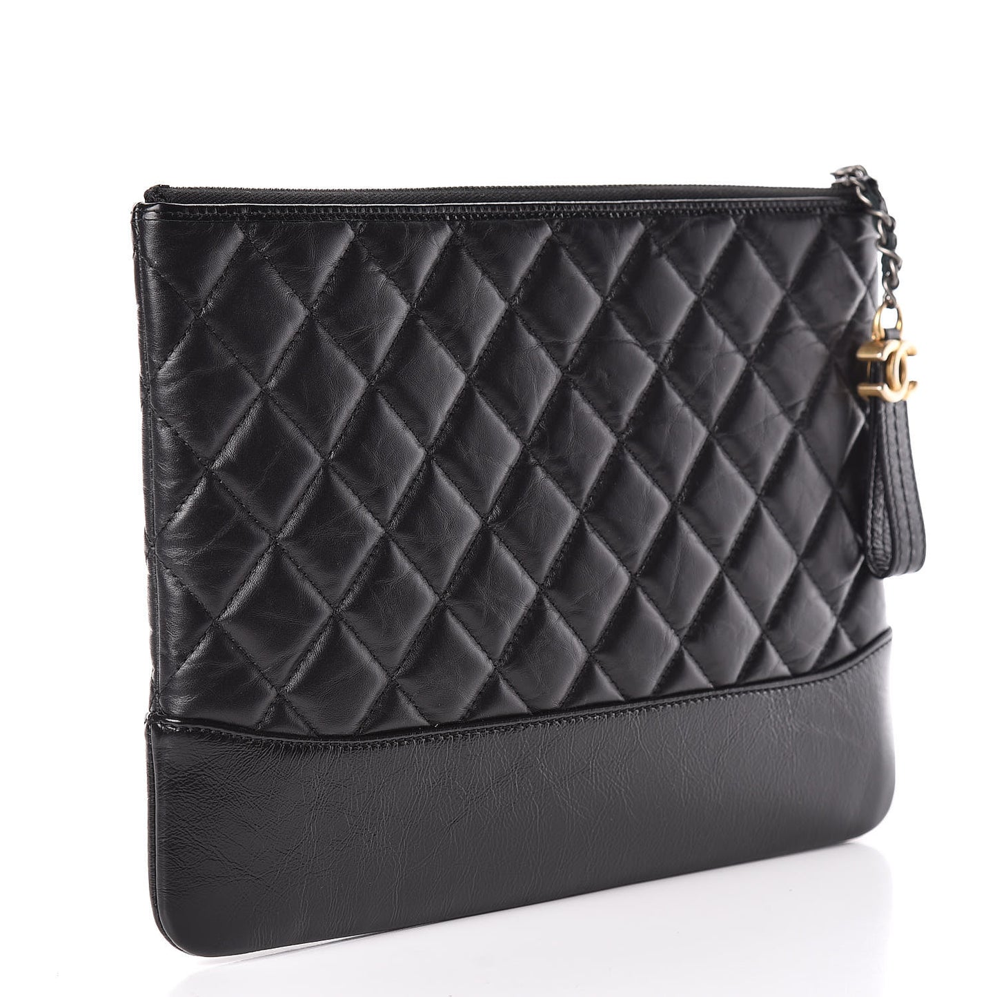Aged Calfskin Quilted Medium Gabrielle Cosmetic Case Black