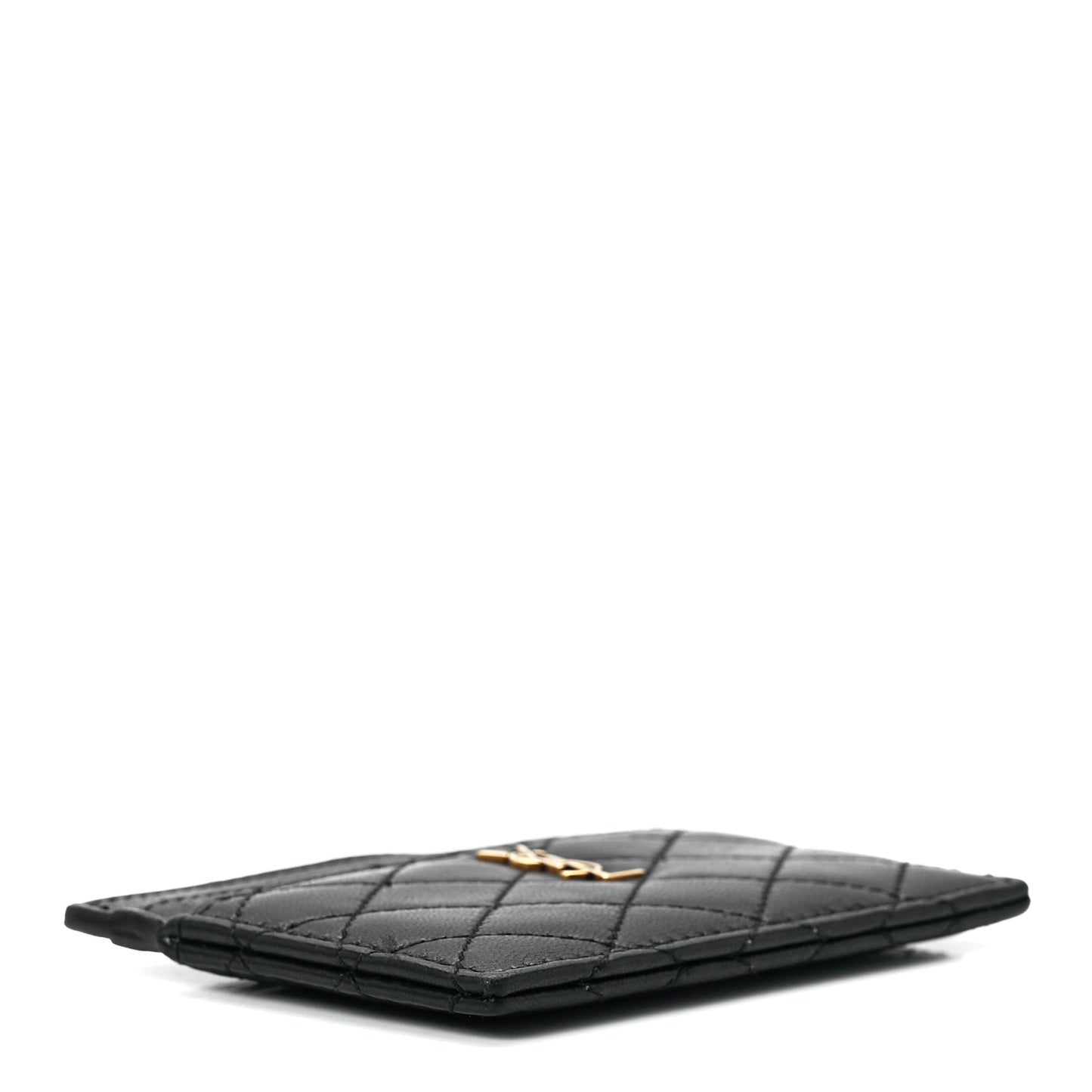 Lambskin Quilted Monogram Gaby Card Case Black