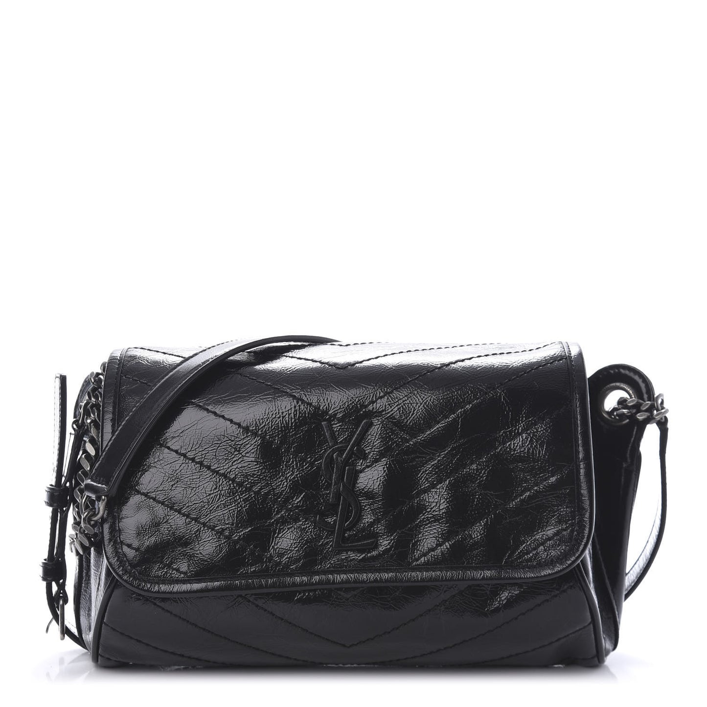 Crinkled Calfskin Matelasse Monogram Niki Body Bag Black