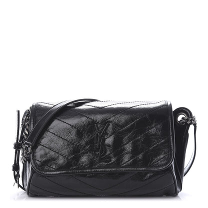 Saint Laurent Crinkled Calfskin Matelasse Monogram Niki Body Bag Black 1 of 10