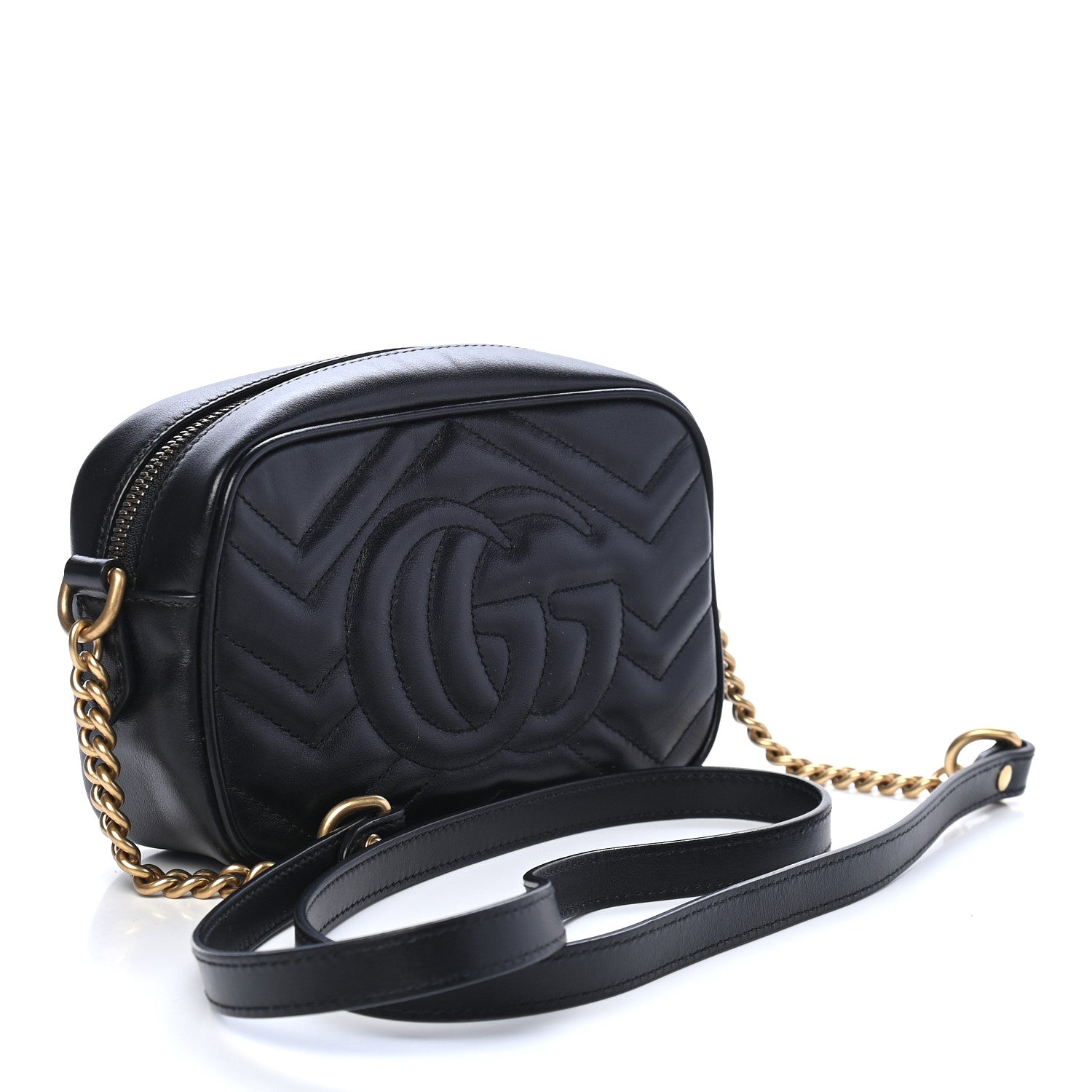Gucci Calfskin Matelasse Mini GG Marmont Chain Shoulder Bag Black 3 of 9