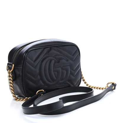 Gucci Calfskin Matelasse Mini GG Marmont Chain Shoulder Bag Black 3 of 9