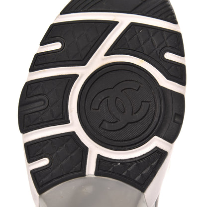 Chanel Fabric Suede Calfskin Stretch CC Sneakers 40 White Grey 6 of 8