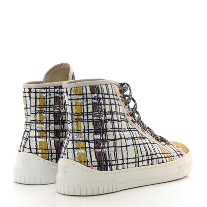 Chanel Metallic Tweed High Top Sneakers 36 Ecru Black Yellow Gold 4 of 8