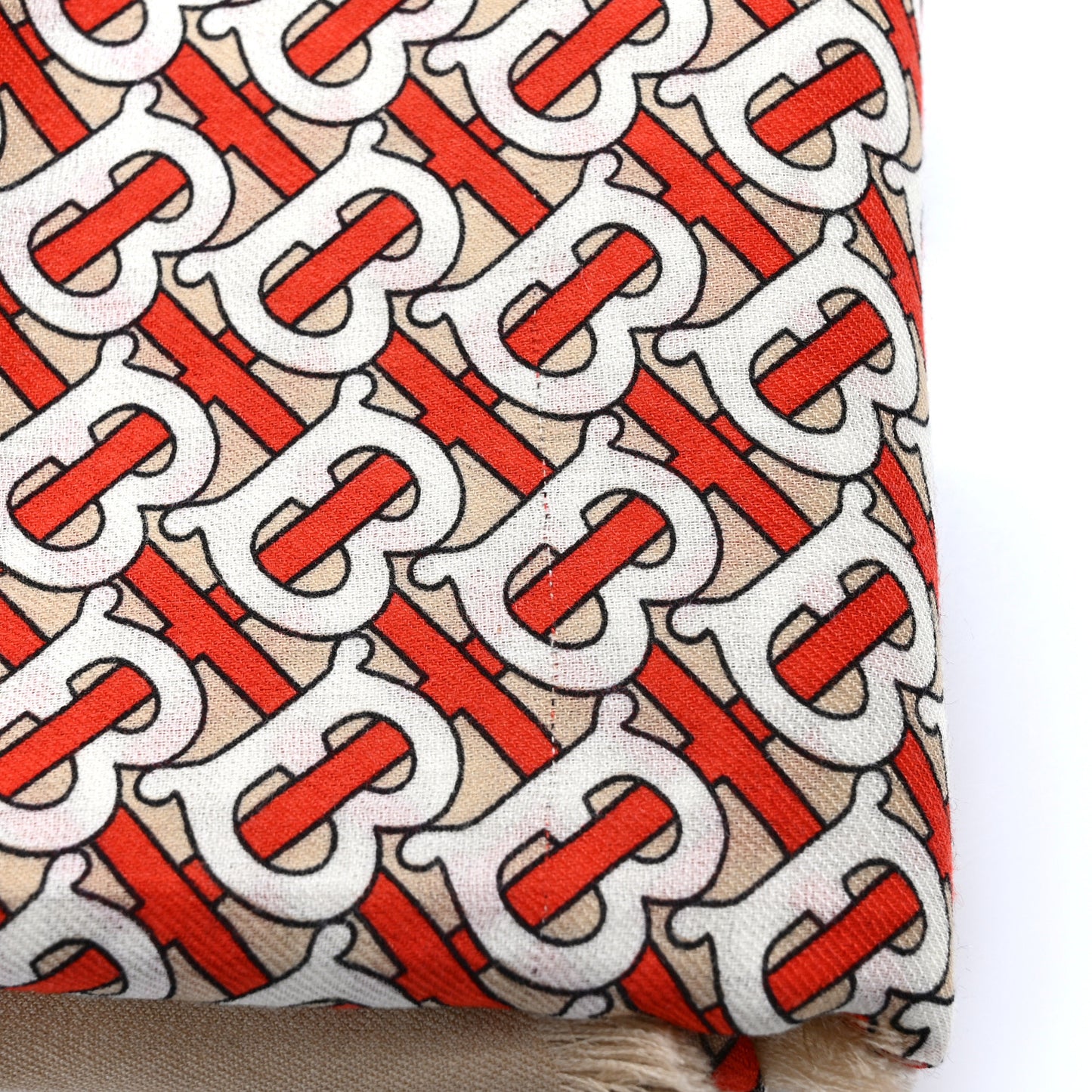 Wool Silk TB Print Scarf Vermillion