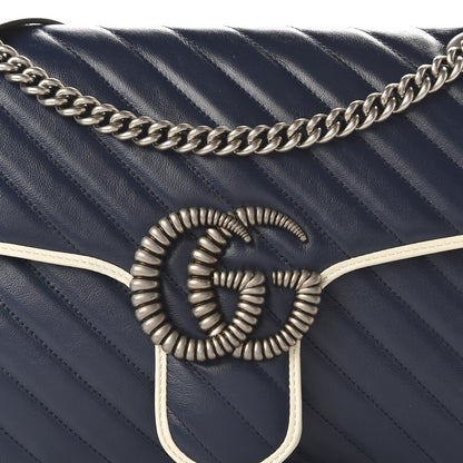 Gucci Vintage Effect Calfskin Matelasse Diagonal Medium Torchon GG Marmont Shoulder Bag Blue Agata Mystic White 10 of 10