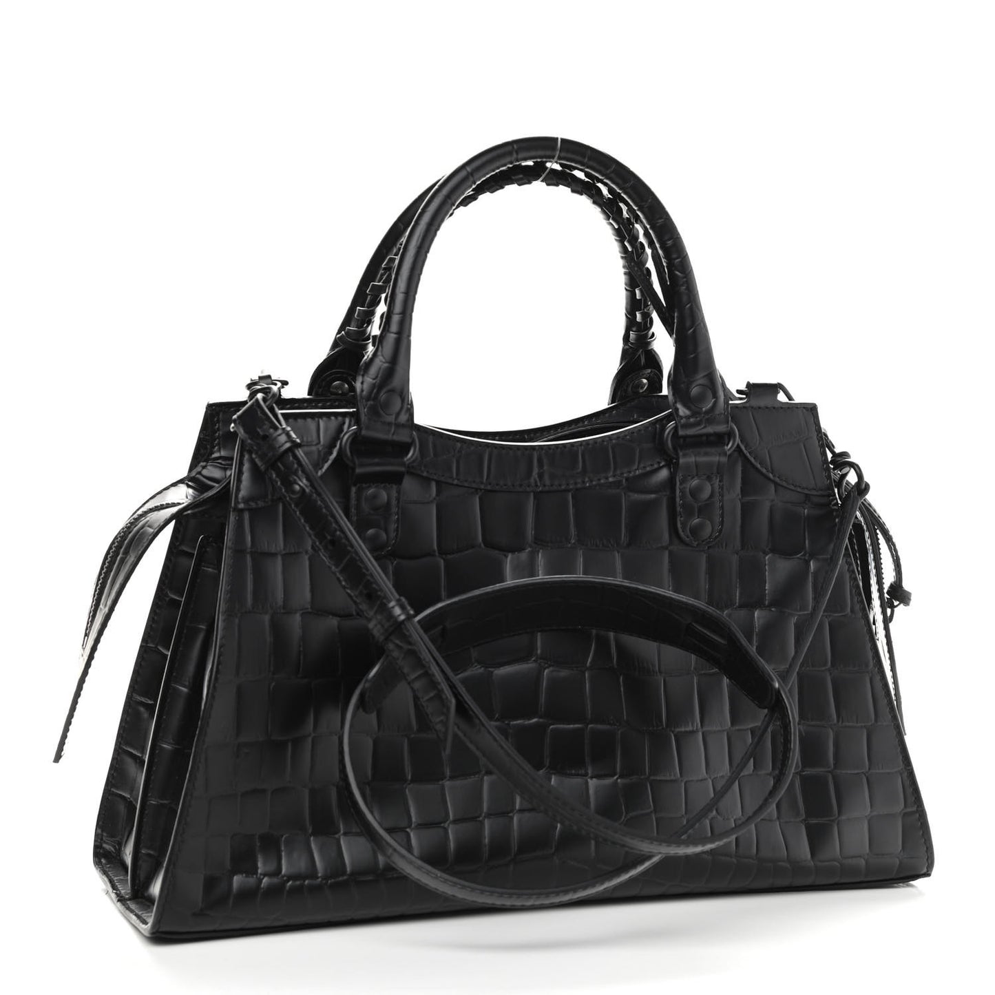 Semi Shiny Calfskin Crocodile Embossed Neo Classic Black Hardware S City Black