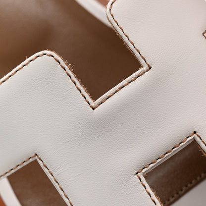 Hermes Box Calfskin Oran Sandals 38 White 9 of 10