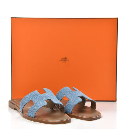 Hermes Denim Canvas Oran Sandals 36.5 Bleu Clair 8 of 8