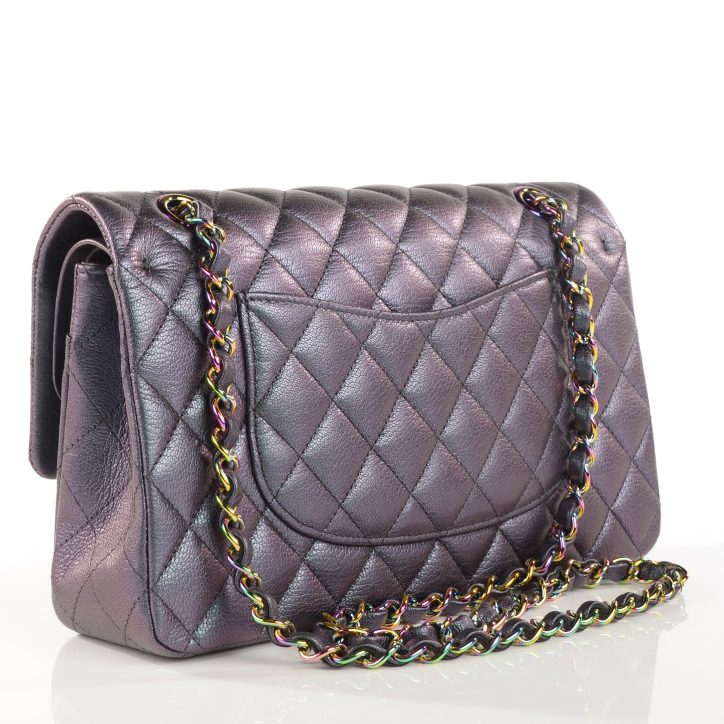 Iridescent Goatskin Quilted Medium Flap Purple