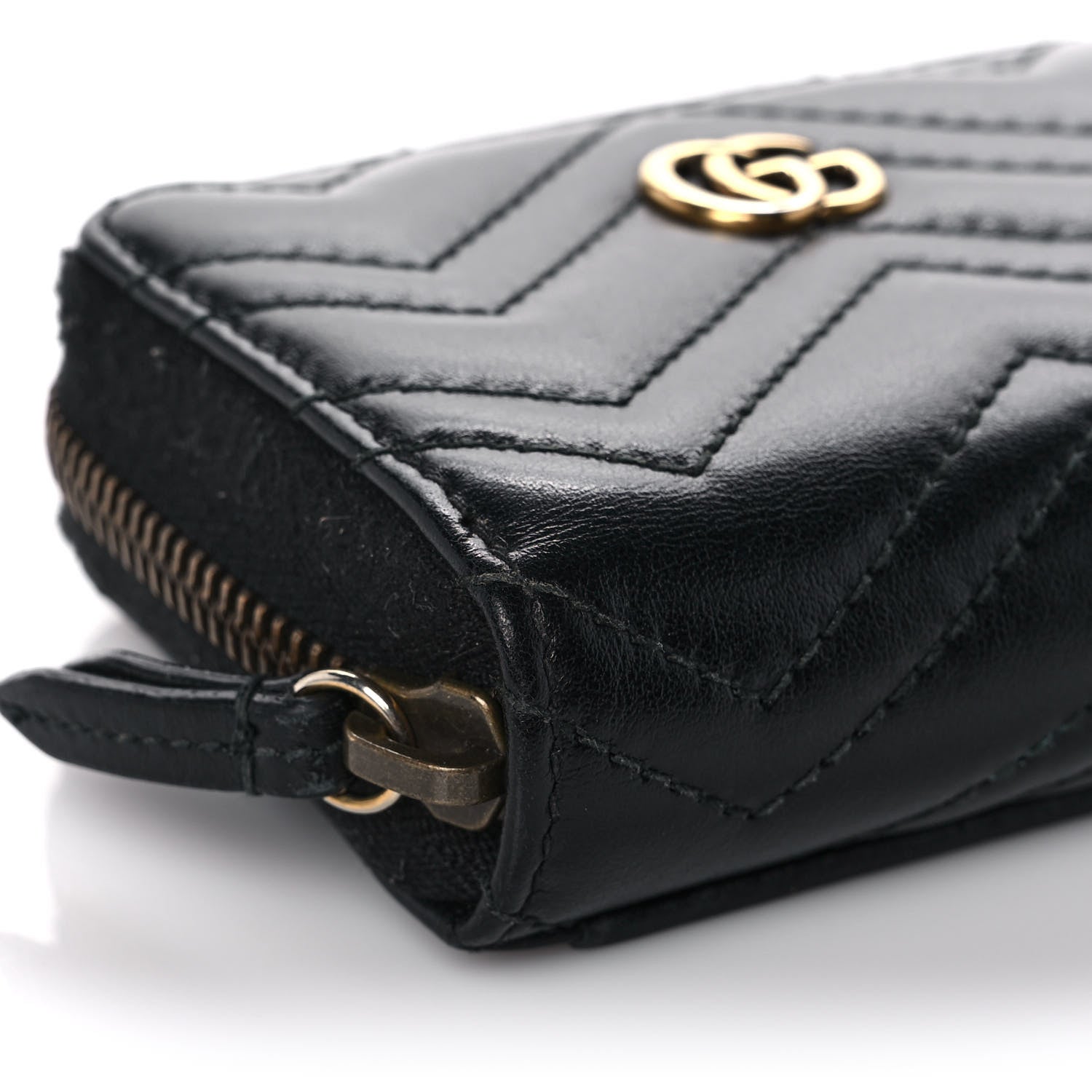 Gucci Calfskin Matelasse GG Marmont Zip Around Card Case Black 7 of 10
