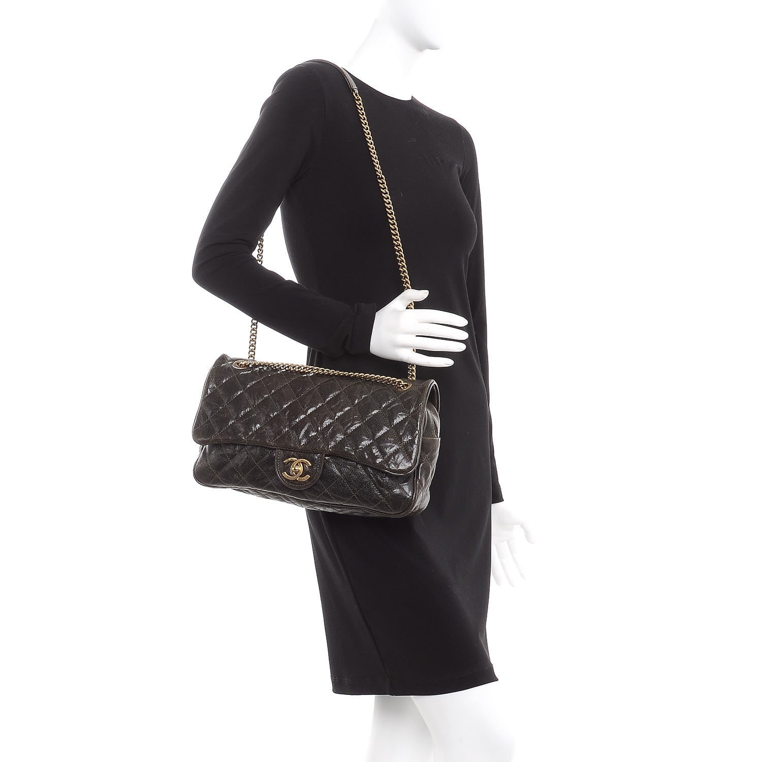 Chanel Crumpled Grained Calfskin Quilted Large Shiva Flap Dark Brown 2 of 9