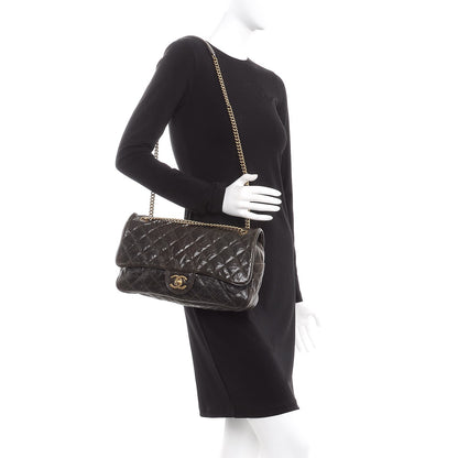 Chanel Crumpled Grained Calfskin Quilted Large Shiva Flap Dark Brown 2 of 9