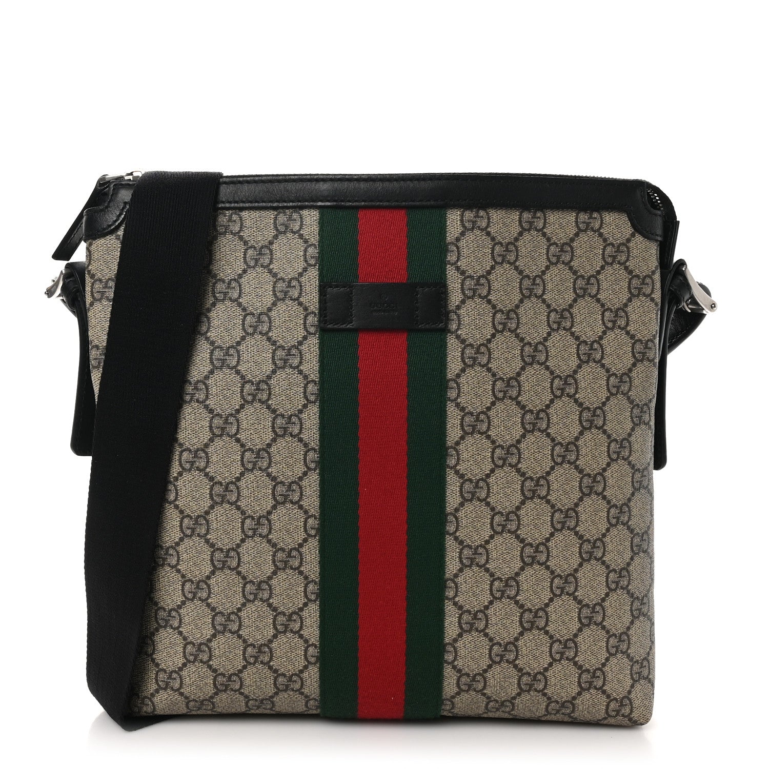 Gucci GG Supreme Monogram Web Messenger Bag Black 1 of 10
