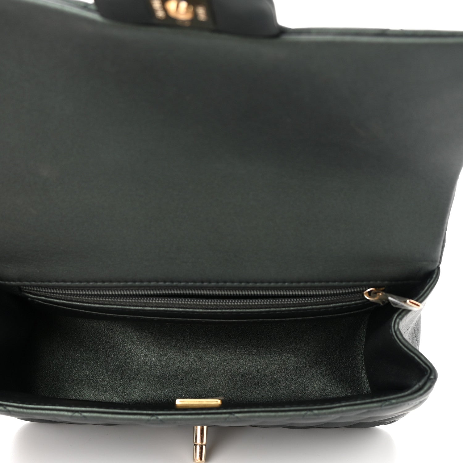 Chanel Iridescent Lambskin Quilted Mini Top Handle Rectangular Flap Dark Green 5 of 14