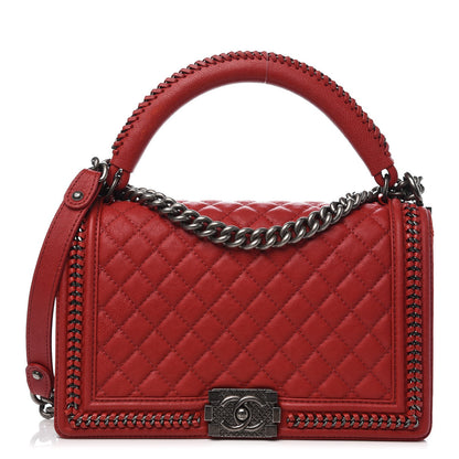 Chanel Calfskin Quilted New Medium Boy Top Handle Flap Red 1 of 10