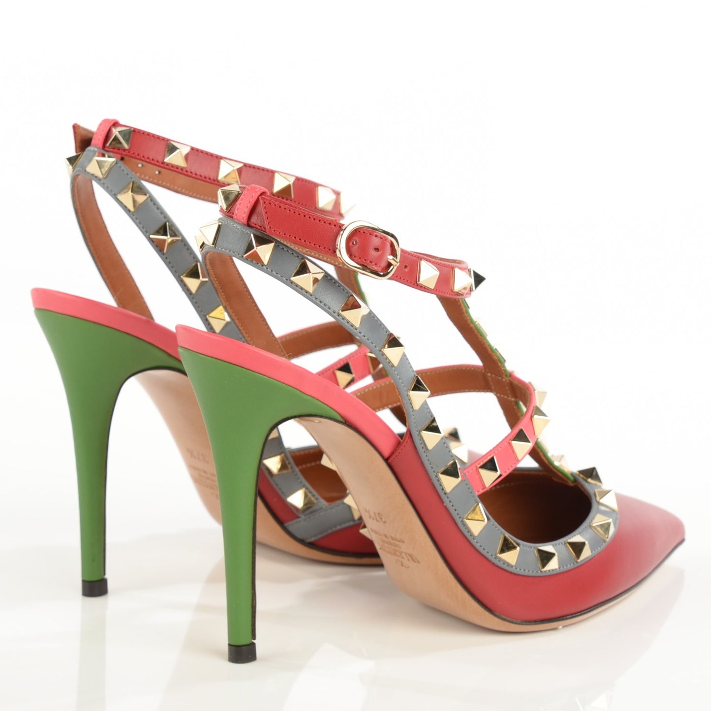 Nappa Rockstud Ankle Strap 100mm Pumps Rosso Valentino Grey Clover Deep Rose