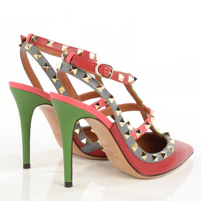 Valentino Garavani Nappa Rockstud Ankle Strap 100mm Pumps Rosso Valentino Grey Clover Deep Rose 4 of 7