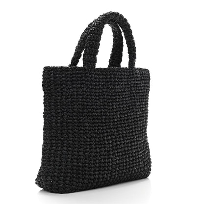 Prada Yarn Raffia Effect Crochet Small Logo Tote Black 2 of 10