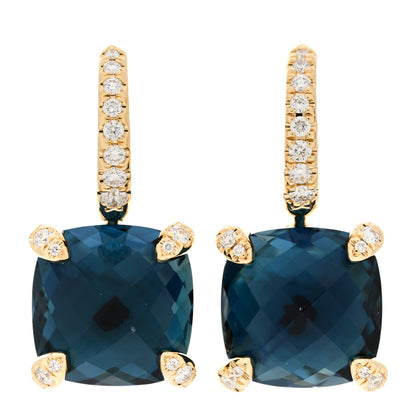 David Yurman 18K Yellow Gold Diamond Blue Topaz 11mm Chatelaine Drop Earrings 1 of 6